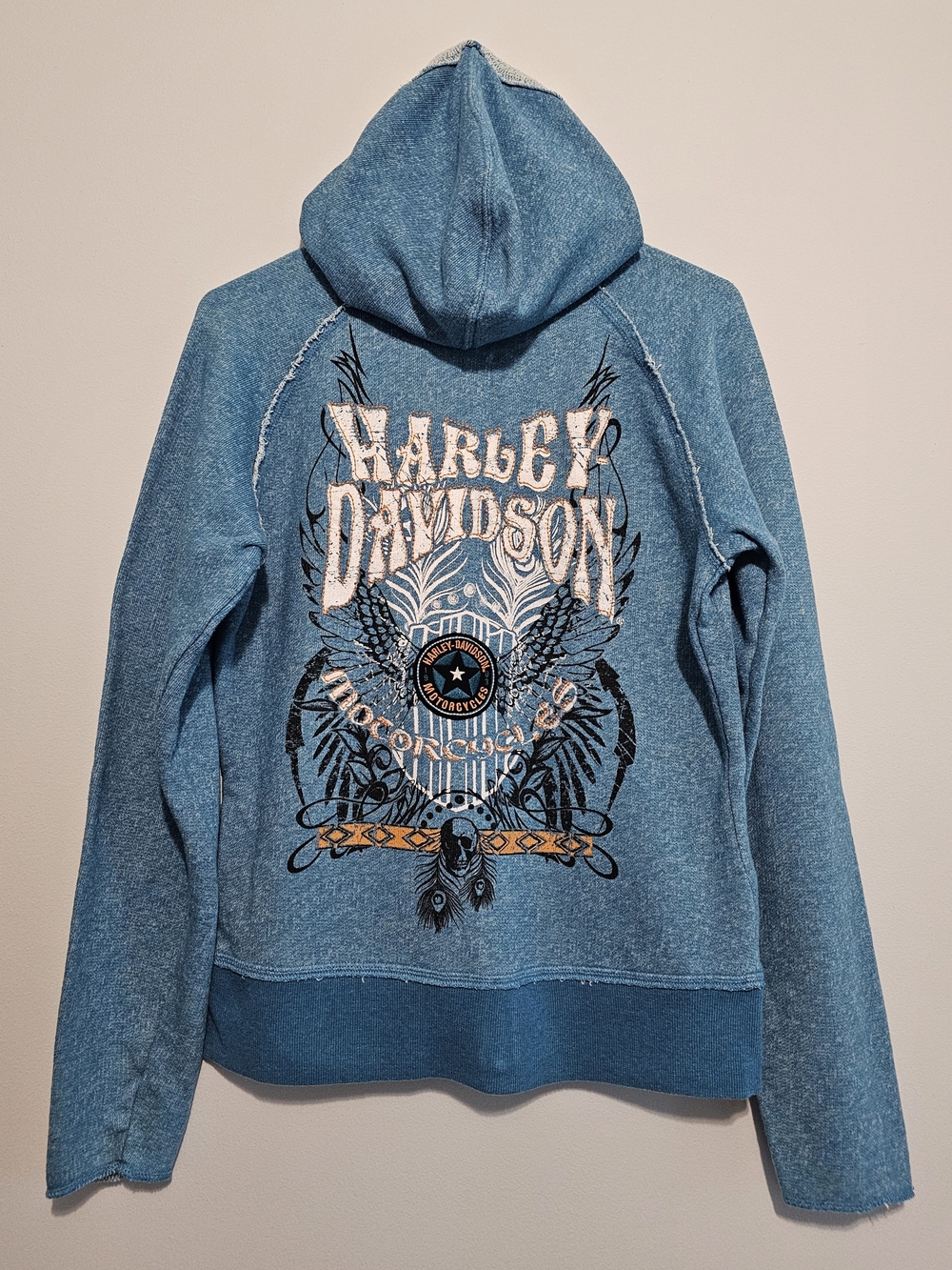Harley-Davidson Women's Teal Zip-Up Hoodie with Distressed Logo - Picture 2 of 2